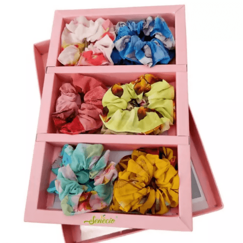 SENECIO Pink Gift Box Pack Splash Colors Rubber Band Scrunchies(12Pc) - HalfPe