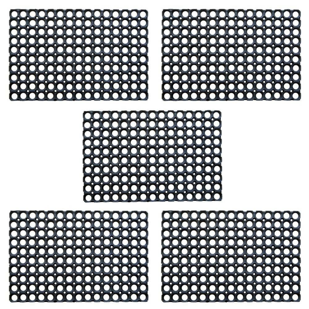 Mats Avenue Rubber Outdoor Door Mat for Home/Bathroom/Bedroom/Office/Main Door/Rainy Season (40x60 cm,Black with Holes) (Set of 5) - HalfPe