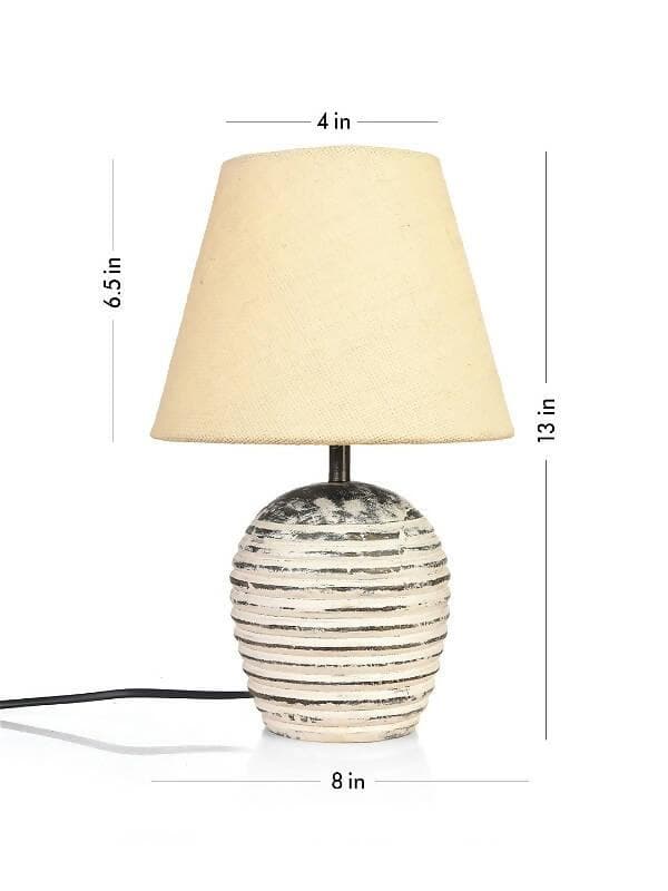 Striped Wooden White Lamp With White Jute Shade - HalfPe