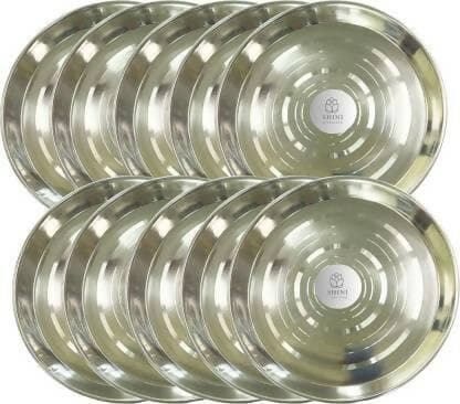 SHINI LIFESTYLE Stainless Steel Serving Plate, Lunch Plates, Khumcha Thali Dinner Plate (Pack of 10) - HalfPe