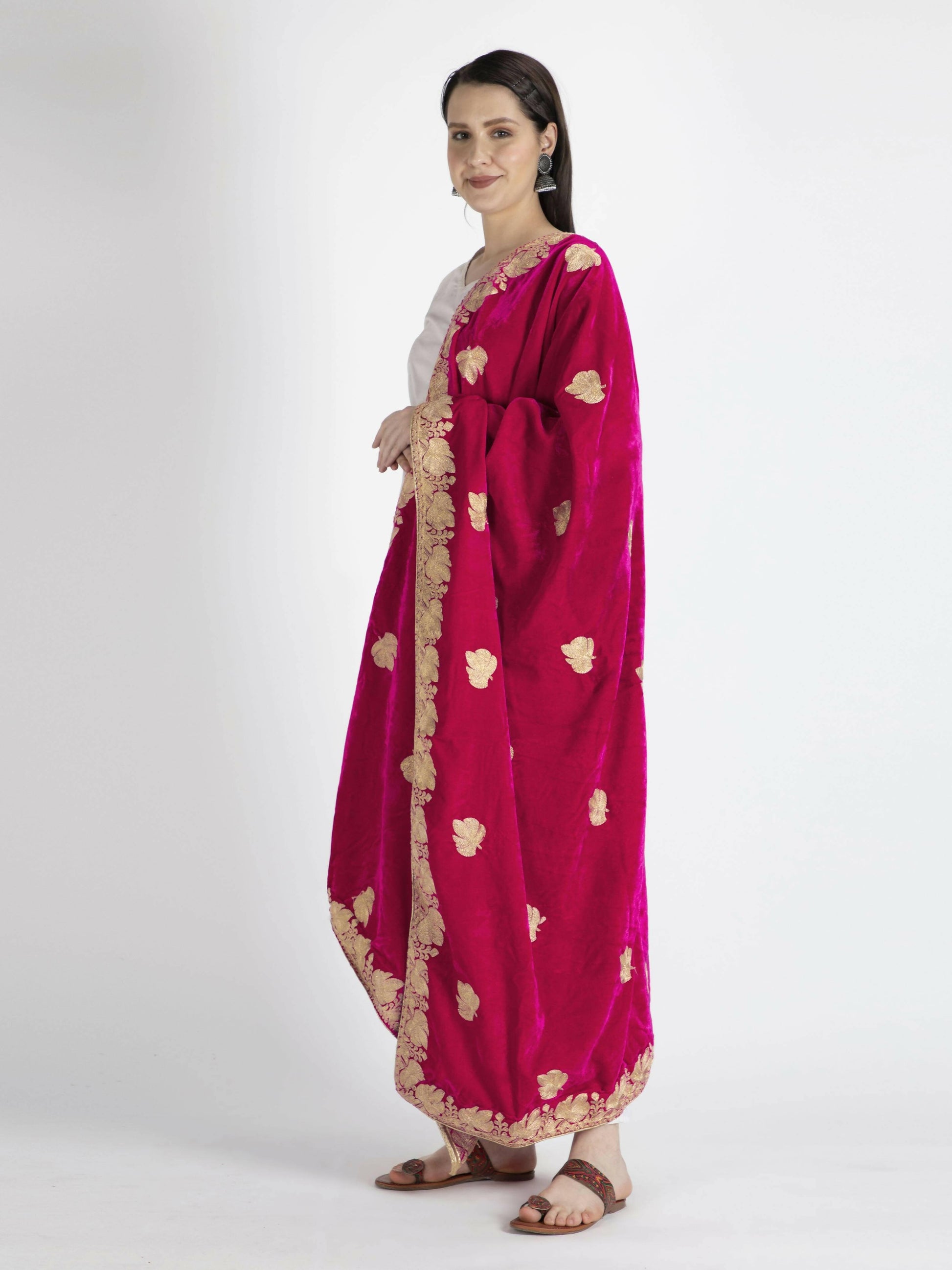 Velvet Embroidery Shawl Dupatta (pink) - HalfPe