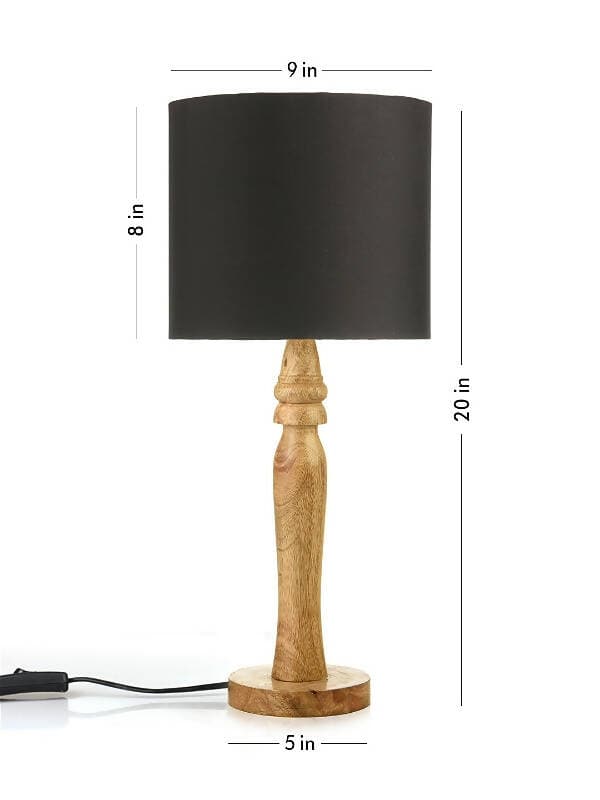 Green Girgit Round Brown Lamp With Black Cotton Shade - HalfPe