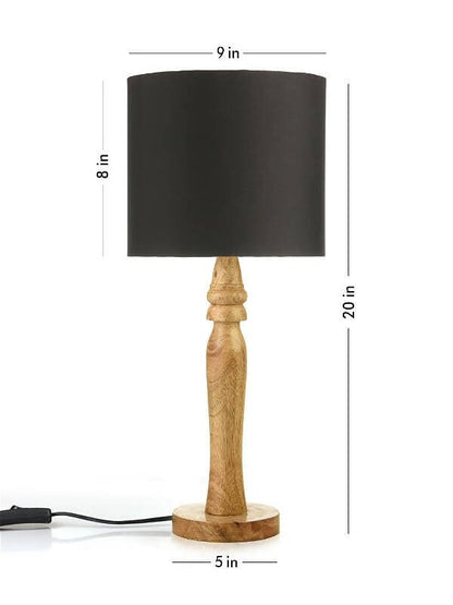 Green Girgit Round Brown Lamp With Black Cotton Shade - HalfPe