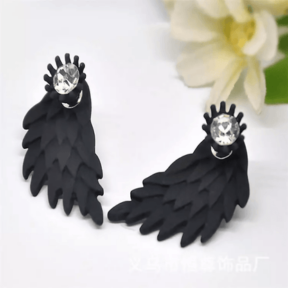 Pinapes angle-wings-design plain black dangle earrings for women - HalfPe