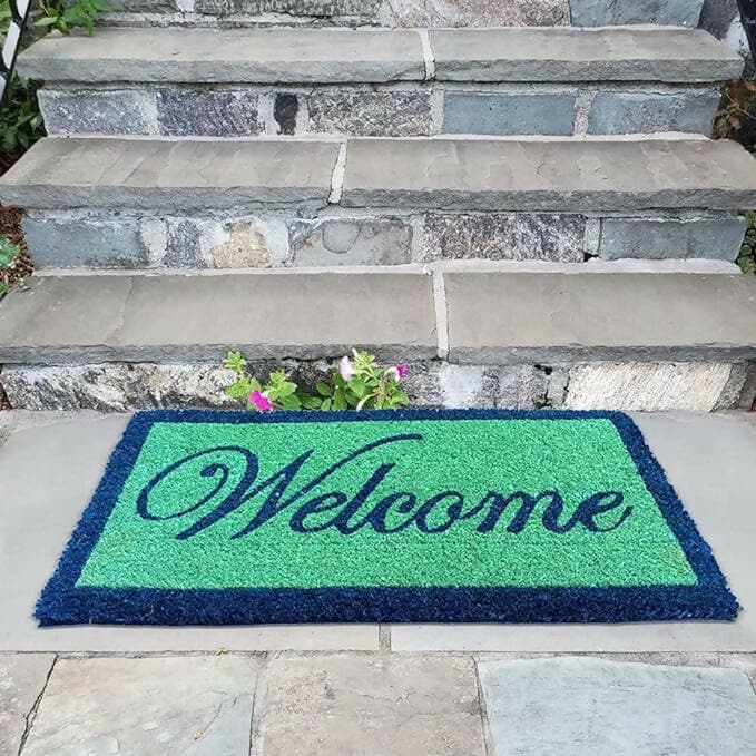 Mats Avenue Coir Door Mat Hand Printed Welcome Pattern for All Floor and Entrance (Set of 2, green) - HalfPe