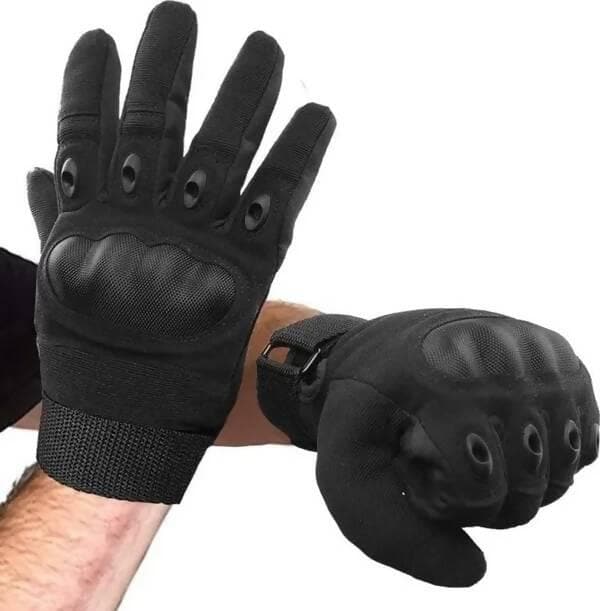 Nylon Tactical Full Finger Riding Gloves (Black) - HalfPe