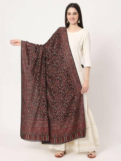 Black Pure Wool Kani Multiweave Shawl for women - HalfPe