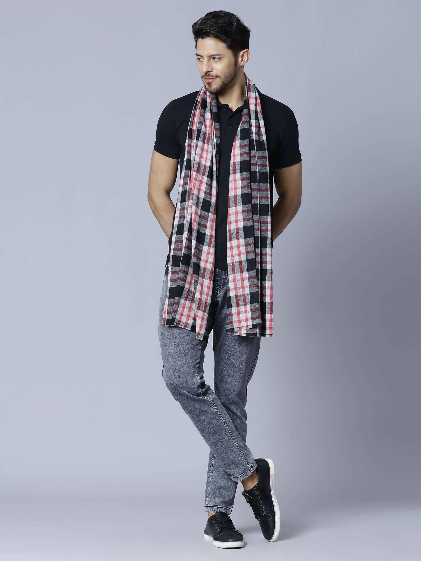 Pink and Black Check Design Stole - HalfPe