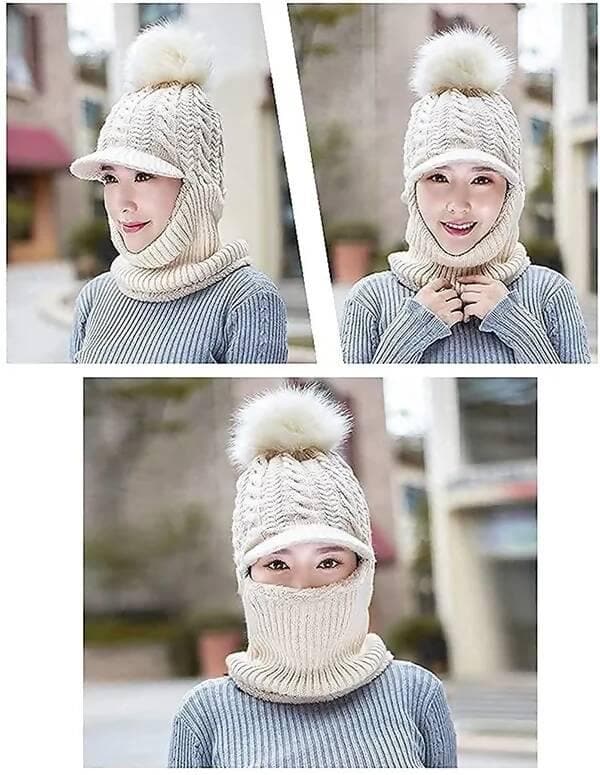 Woven Women And Girls Warm Winter Knitted Hats Add Fur Lined - HalfPe