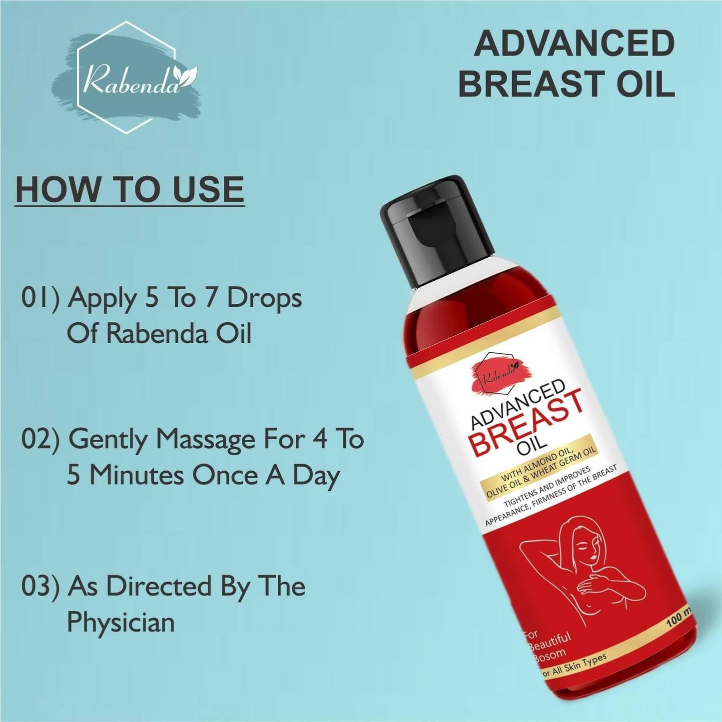 RABENDA Breast massage oil With ALMOND OIL, OLIVE OIL & WHEAT GERM OIL - 100ml (Pack of 2) - HalfPe