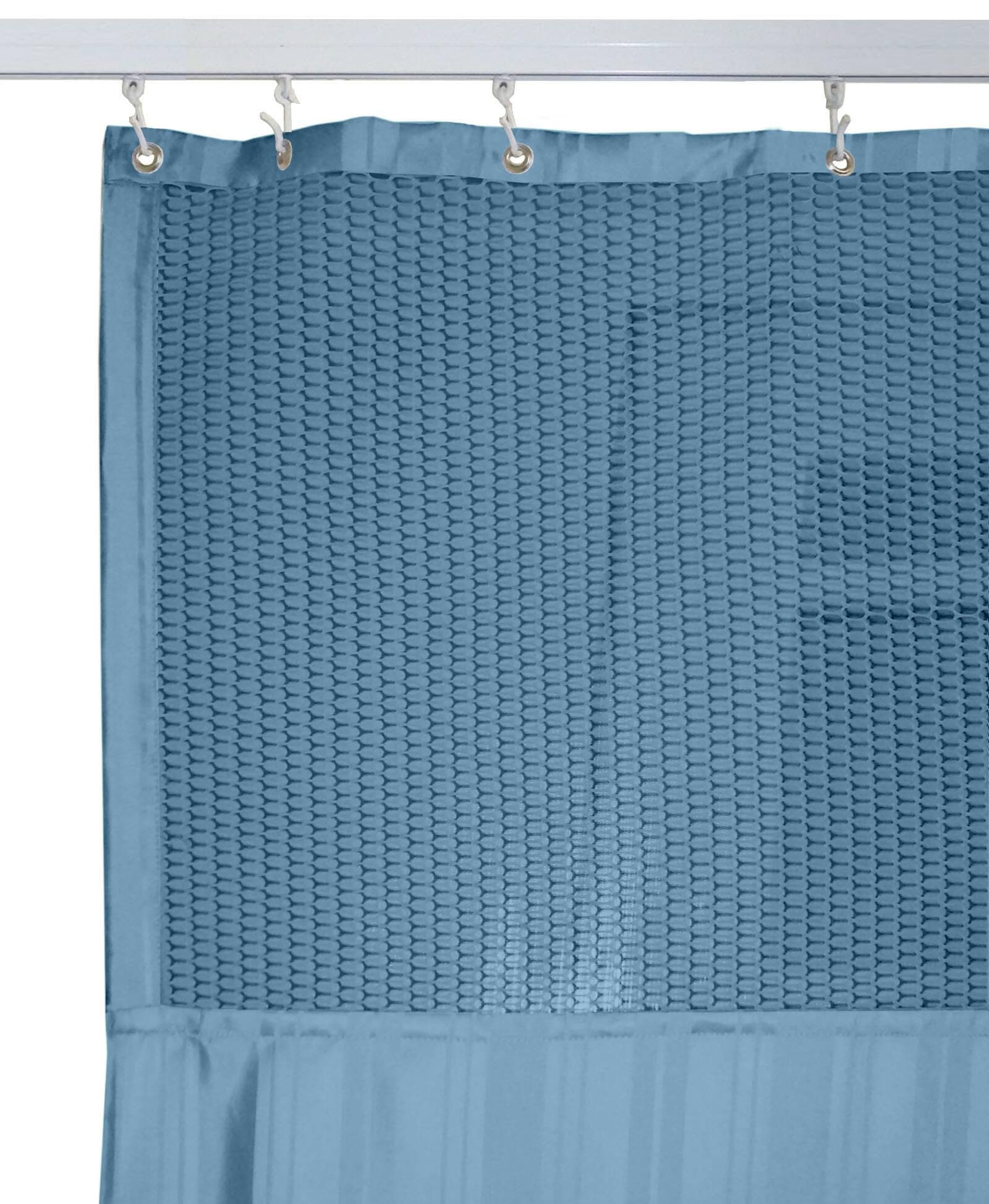 Hospital Partition Curtains, Clinic Curtains Size 12 FT W x 7 ft H, Channel Curtains with Net Fabric, 100% polyester 24 Rustfree Metal Eyelets 24 Plastic Hook, Sky Blue, (12x7 FT) - HalfPe