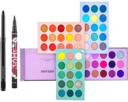 Bingeable HDA 60 Color Board Eye Shadow Palette Shimmer Matte and Glitter& Black Kajal & Long-Lasting And Waterproof 36H Eyeliner (3 Items in the set) - HalfPe