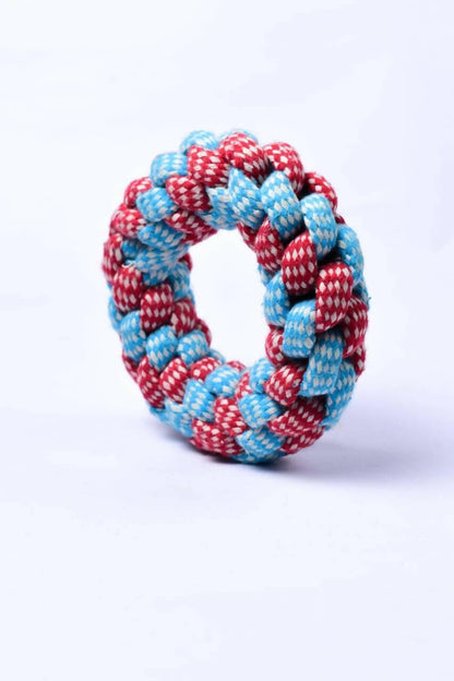 Petology Braided Cotton Ring Dog Chew Toy for Small and Medium Breeds (Red,Blue) - HalfPe