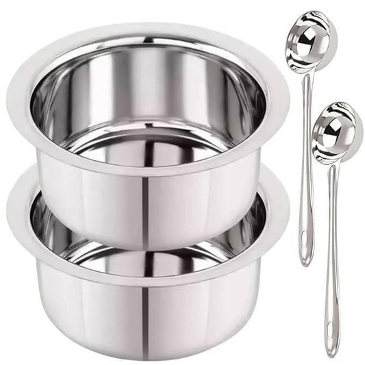 SHINI LIFESTYLE Stainless Steel Bhagona, Patila, Milk Pot with kalchi,ladle (18cm) - HalfPe