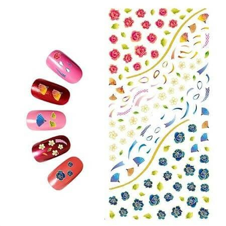 SENECIO Pink Blue Flowers Floral Nail Art Manicure Decals Water Transfer Stickers 1 Sheet - HalfPe