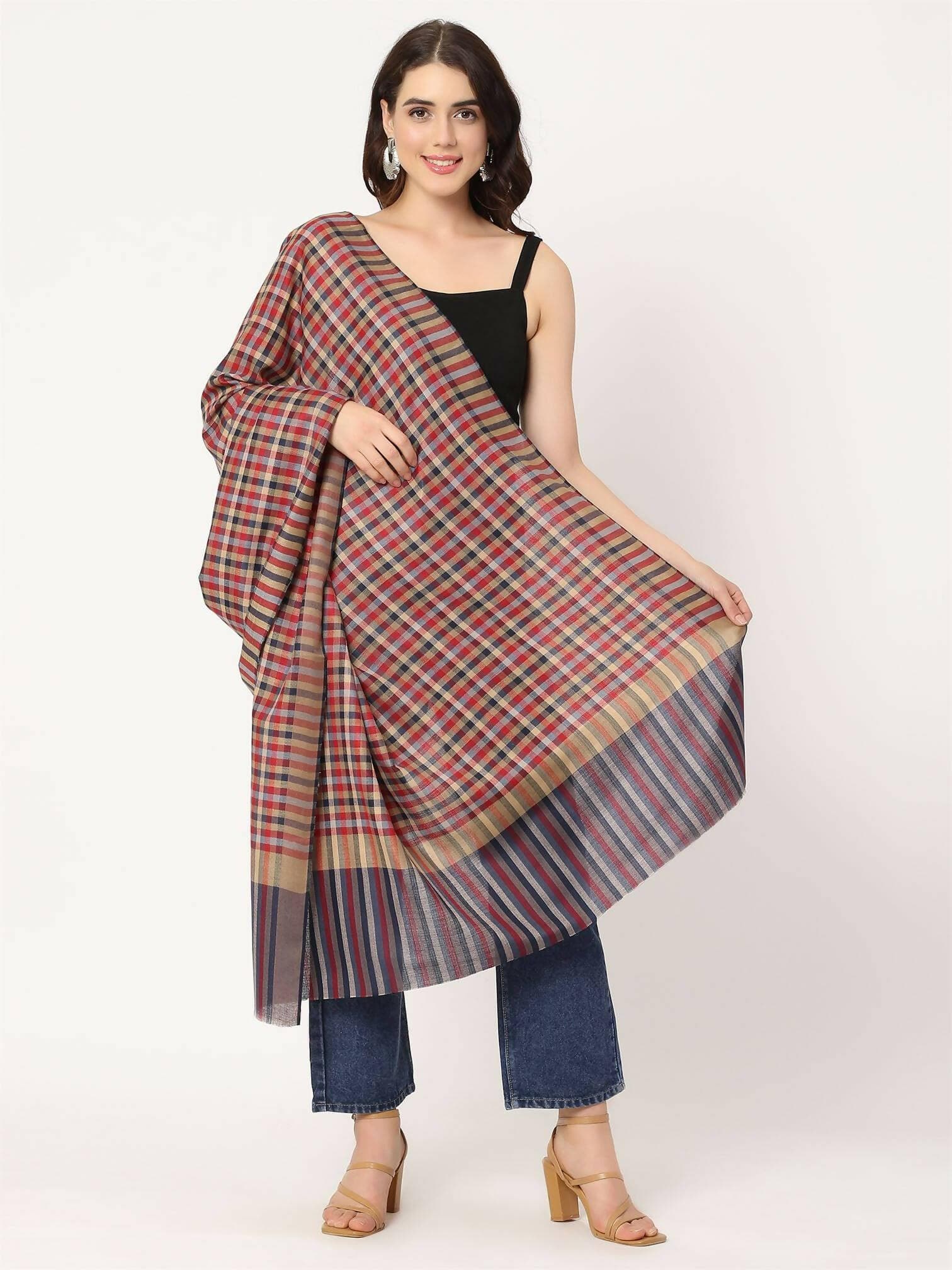 Blue Multi Check Shawl for women - HalfPe