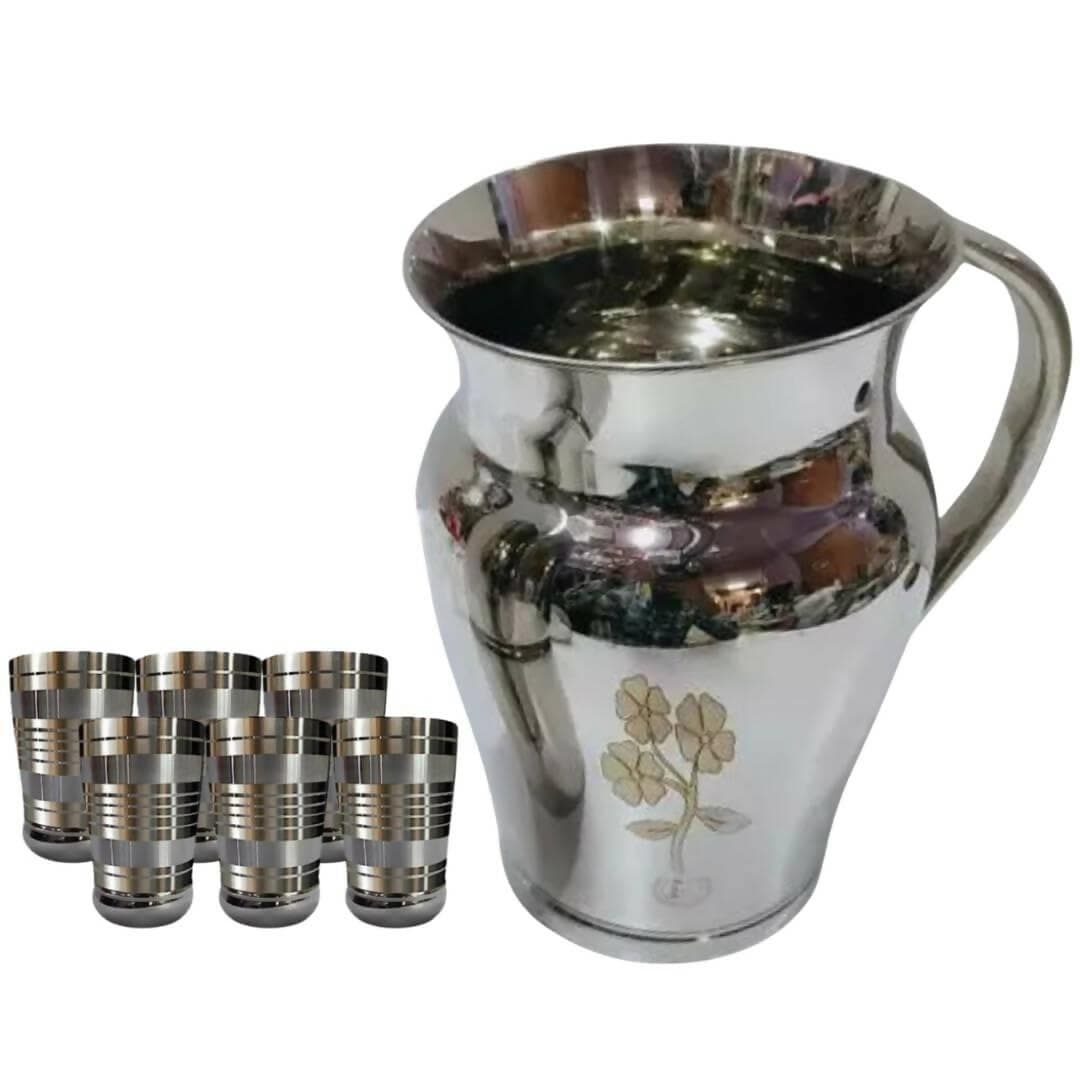 SHINI LIFESTYLE Stainless Steel Jug with Glass Set 7pc - HalfPe