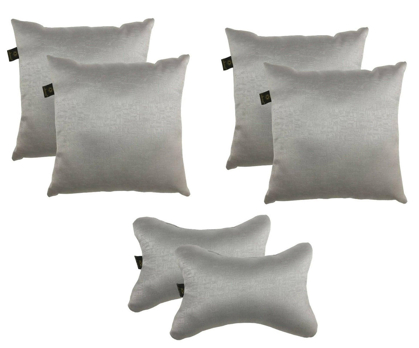 Lushomes car pillows and cushions, Textured Grey car pillow, cushion for car, pillows for car, car pillow set of 6, car cushion set(4 pc Cushions-12 x 12 inches & 2 pcs Neck Rest Pillow 6x10 inches) - HalfPe