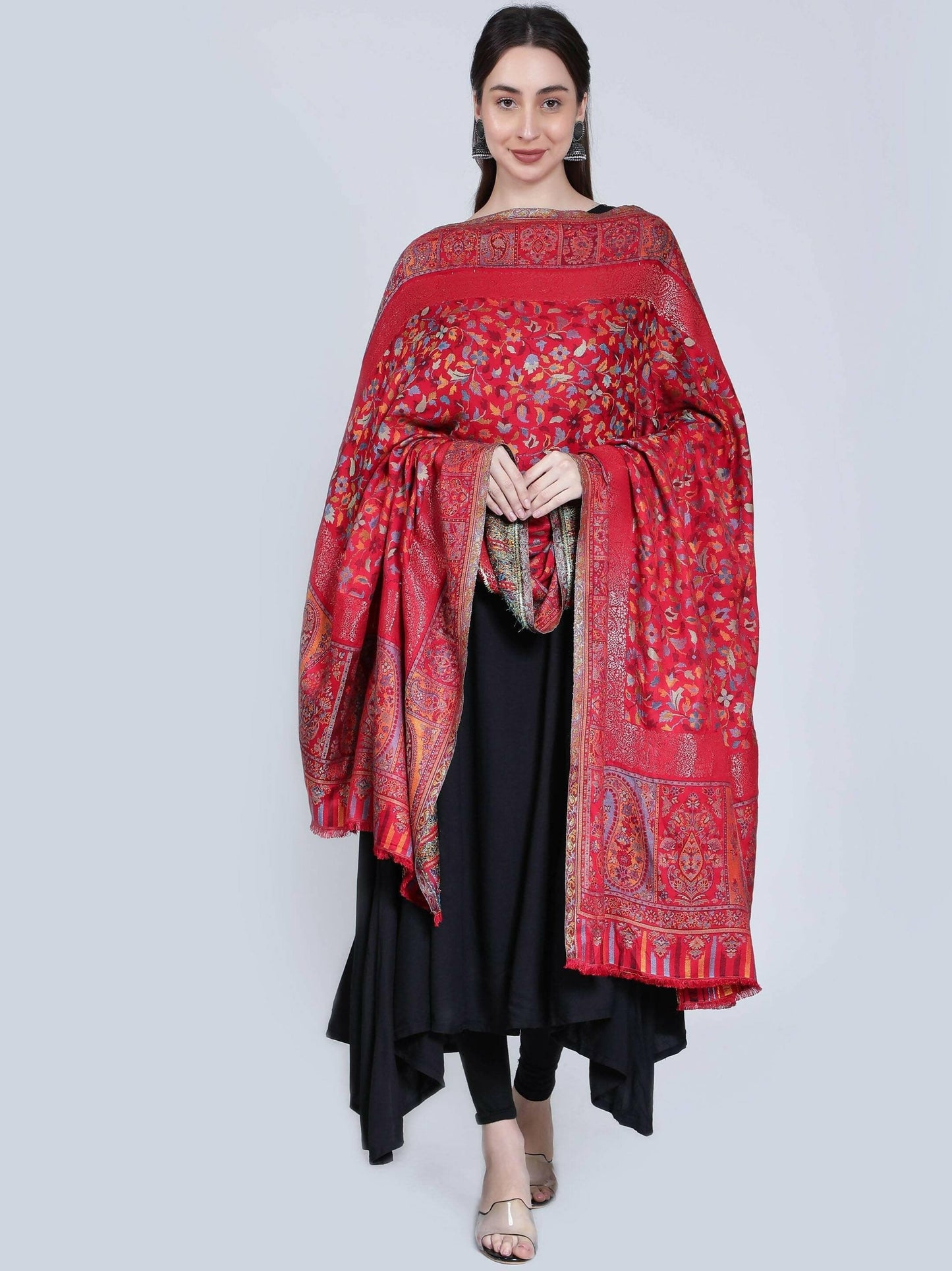 Red Modal Kani Shawl(40 x 80 IN) - HalfPe