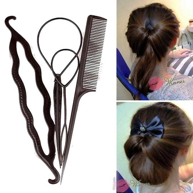 SENECIO Topsy Tail Braid Ponytail Hair Bun Maker With Scented Comb 4pc Hair Accessory Set - HalfPe