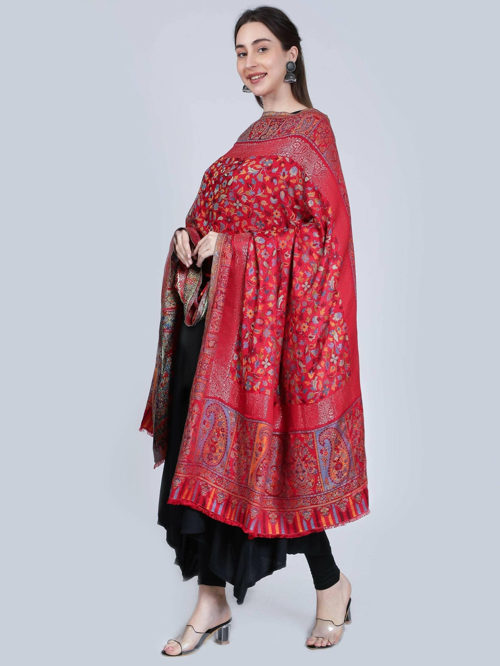 Red Modal Kani Shawl(40 x 80 IN) - HalfPe