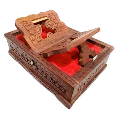 Santarms Wooden Quran Shareef Geeta Box Brown Holy Book Stand - HalfPe