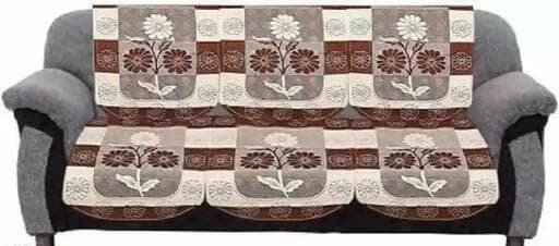 Home Style Cotton Sofa Cover Floral(Brown) - HalfPe