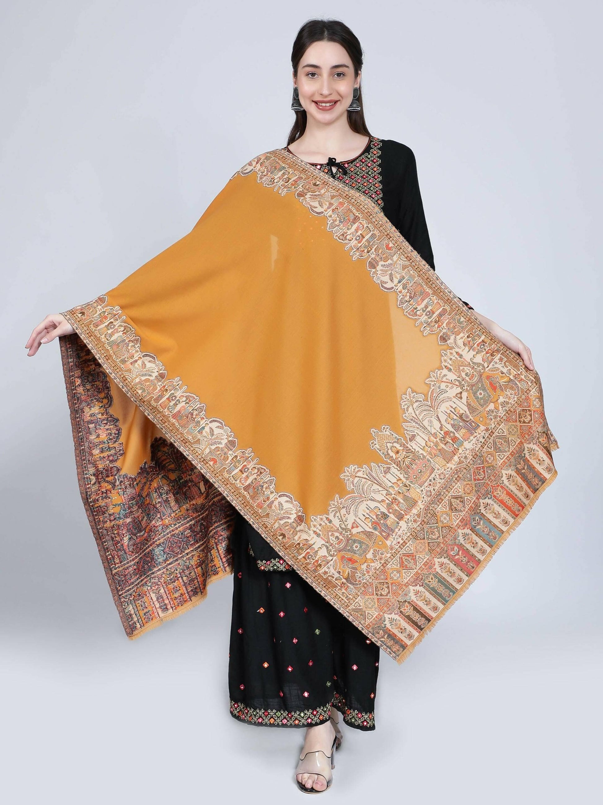 Mustard Multiweave Kani Stole - HalfPe