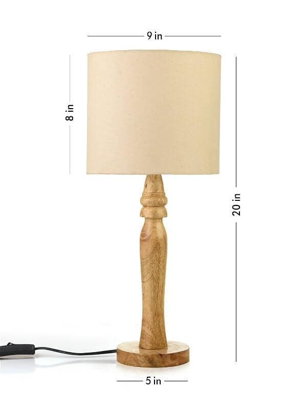 Green Girgit Round Brown Lamp With White Cotton Shade - HalfPe