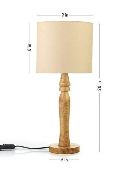 Green Girgit Round Brown Lamp With White Cotton Shade - HalfPe