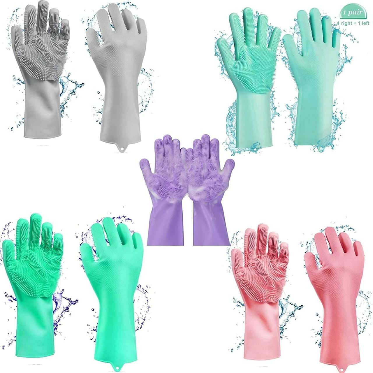 BIG CART Silicon Scrubbing Non-slip Hand Gloves For Washing Vessels And Pet Grooming, Magic Kitchen Gloves For Washing Dishes For Household Cleaning Great For Protecting Hands,mlti (MULTICOLOUR 01) - HalfPe