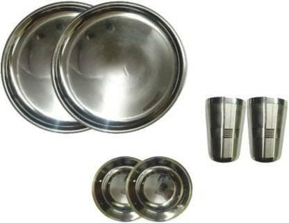 SHINI LIFESTYLE Stainless Steel Dinner Set, Kitchen Set for Home, Heavy Gauge Dinner Set (pack of 6) - HalfPe