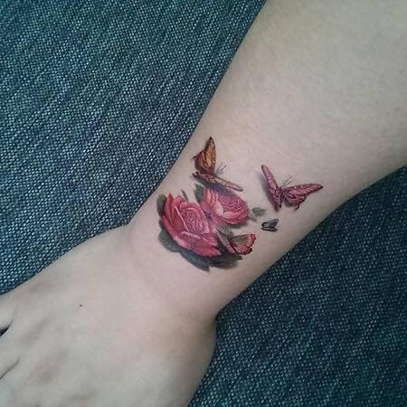 SENECIO 3D Mini Design Valentine Rose Multicolor Butterflies Rose Temporary Unisex Body Tattoo - HalfPe