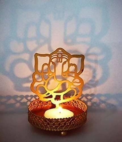 Metal Ganesh Ji Shadow Tea Light Holder - HalfPe