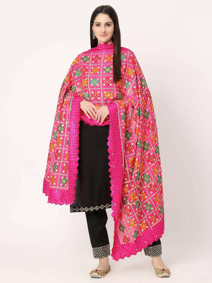 Magenta Multicolour Phulkari Embroidery Lace Border - HalfPe