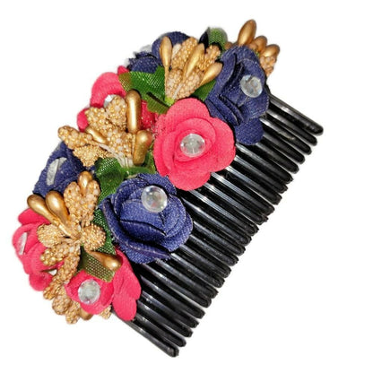 SENECIO Beautiful Mix N Match Colorful Bridal Tiara Floral Black Comb Head Crown Piece (pack of 2) - HalfPe