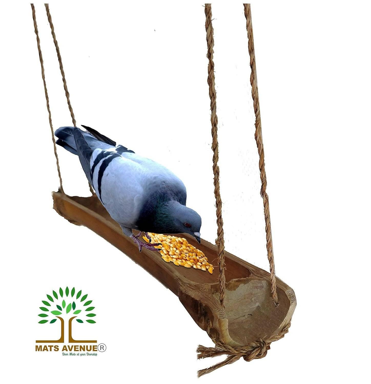 Mats Avenue Bird Feeder Hand Crafted Open Bamboo with Sisal Yarn Hanger and Metal Hooks for Birds (Brown) - HalfPe