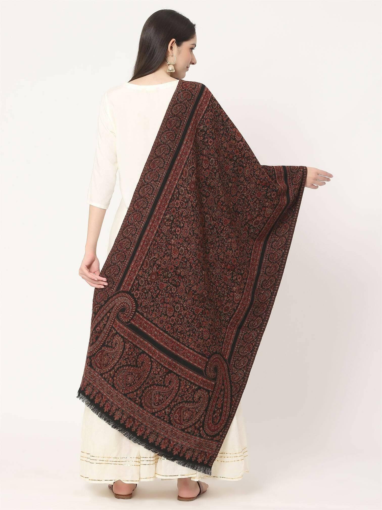 Black Brown Paisley Wool Stole for women - HalfPe