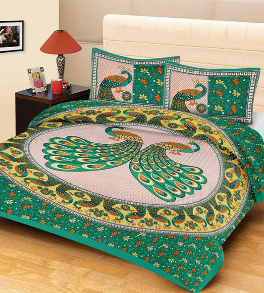 Jaipuri Traditional Pure Cotton Jaipuri Print Double Bed Sheet with Pillow Covers - HalfPe