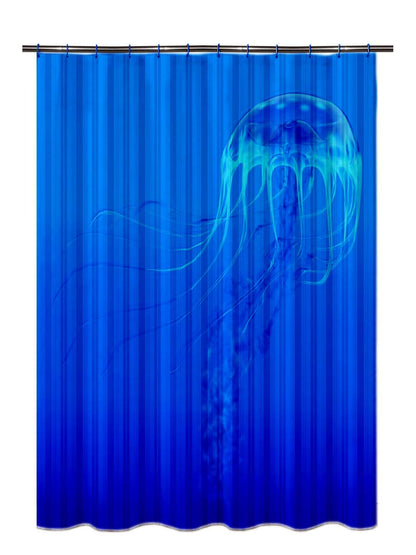 Lushomes shower curtain, Jelly Fish Printed, Polyester waterproof 6x6.5 ft with hooks, non-PVC, Non-Plastic, For Washroom, Balcony for Rain, 12 eyelet & no Hooks (6 ft W x 6.5 Ft ) - HalfPe