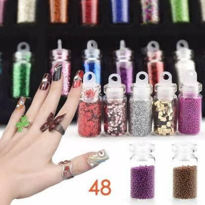 Bingeable 3D Glitter Set of Nail Decoration 48 BottelsAnd Nail Art Dotting Tool 5Pcs& Nails And Glue& Perfume For Women 70Ml (5 Items in the set) - HalfPe