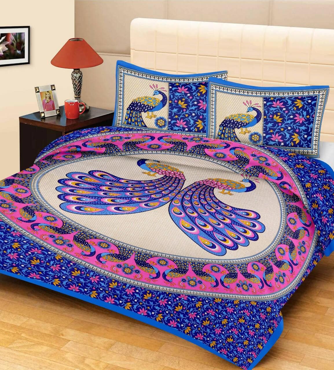 Jaipuri Hand Print Cotton Bedsheet for Double Bed - HalfPe