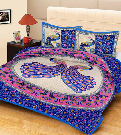 Jaipuri Hand Print Cotton Bedsheet for Double Bed - HalfPe