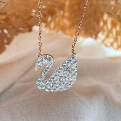 Pinapes Swan Bird Chain Pendant White Micro Rose Gold Plated Swarovski Brass Bird Necklace For Women And Girl - HalfPe