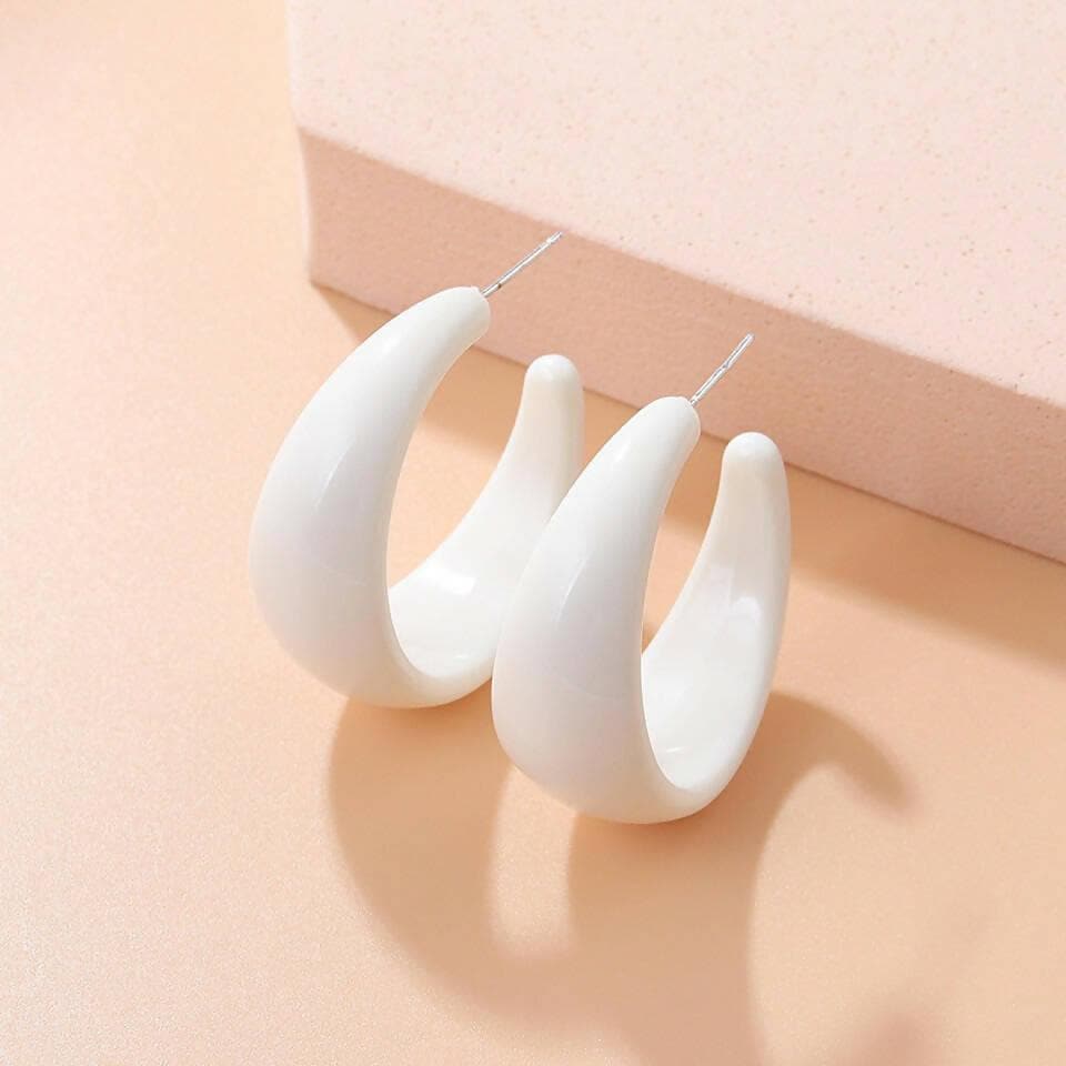 Pinapes fashion simple personality trendy hoop earrings acrylic c shape chunky earrings(white) - HalfPe