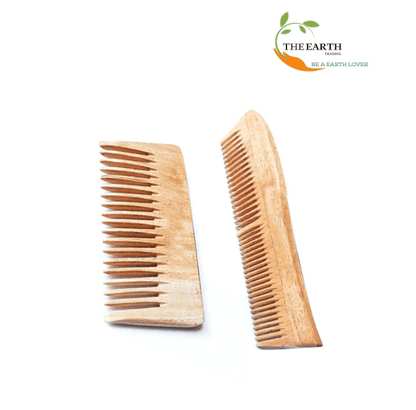 Kacchi neem wood comb (pack of 2) dual teeth | THE EARTH TRADING - halfpeapp