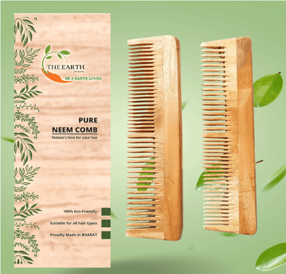 Kacchi neem wood comb (pack of 2) | THE EARTH TRADING - halfpeapp