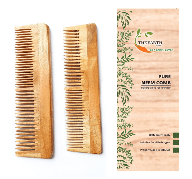 Kacchi neem wood comb (pack of 2) | THE EARTH TRADING - halfpeapp