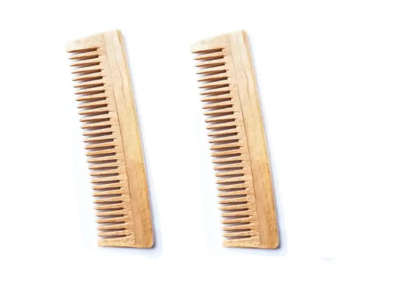 Kacchi neem wood detangle comb (pack of 2) | THE EARTH TRADING - halfpeapp