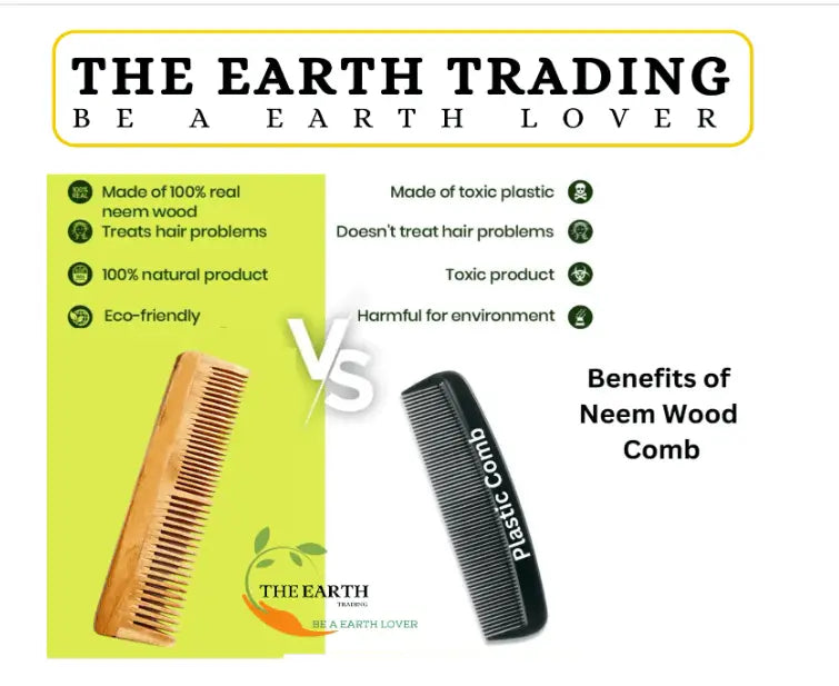 Kacchi neem wood detangle long comb (pack of 2) | THE EARTH TRADING - halfpeapp